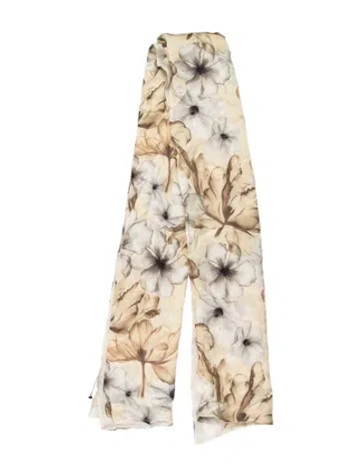 Pre-owned Versace Silk Floral Print Scarf In Neutral