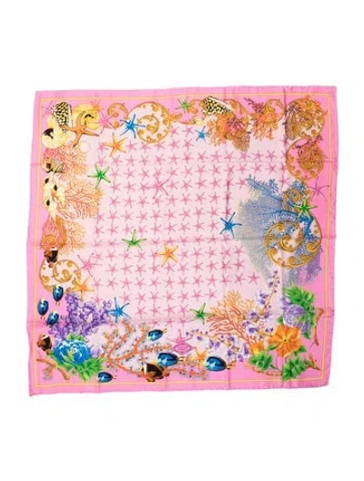 Pre-owned Versace Silk Floral Print Scarf In Pink