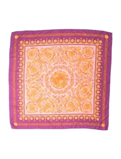Pre-owned Versace Silk Floral Print Scarf In Pink