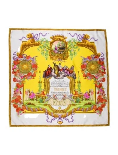 Pre-owned Versace Silk Floral Print Scarf In Yellow