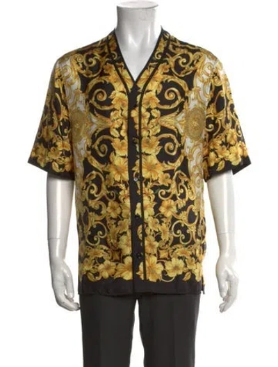 Pre-owned Versace Silk Floral Print Shirt W/ Tags In Black