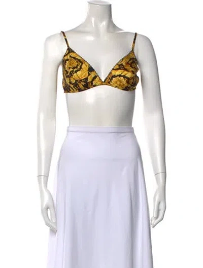 Pre-owned Versace Silk Floral Print Sports Bra W/ Tags In Yellow