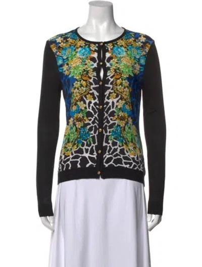 Pre-owned Versace Silk Floral Print Sweater In Black