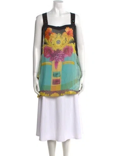 Pre-owned Versace Silk Floral Print Top In Multi