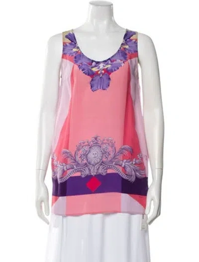Pre-owned Versace Silk Floral Print Top In Pink