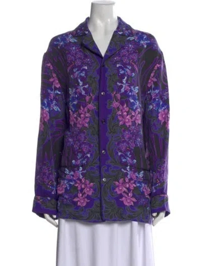 Pre-owned Versace Silk Floral Print Top In Purple
