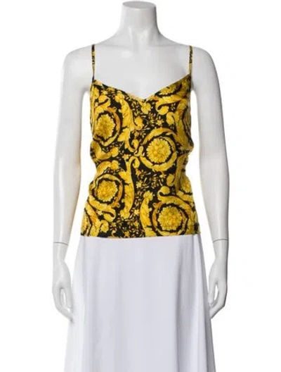 Pre-owned Versace Silk Floral Print Top In White
