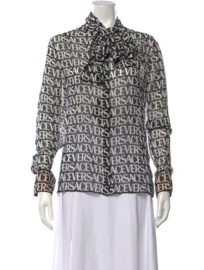 Pre-owned Versace Silk Graphic Print Blouse In Black