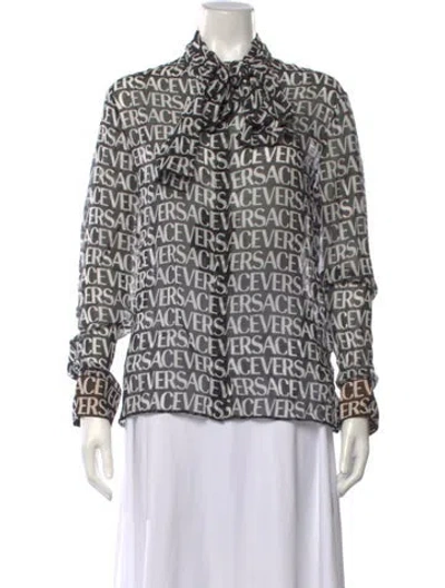 Pre-owned Versace Silk Graphic Print Blouse In Black