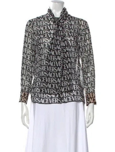 Pre-owned Versace Silk Graphic Print Blouse In Multi