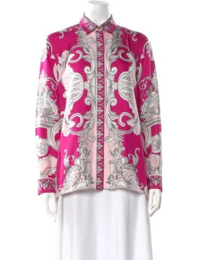 Pre-owned Versace Silk Graphic Print Blouse In Pink