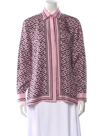 Pre-owned Versace Silk Graphic Print Blouse In Pink