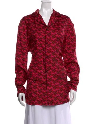 Pre-owned Versace Silk Graphic Print Button-up Top W/ Tags In Red