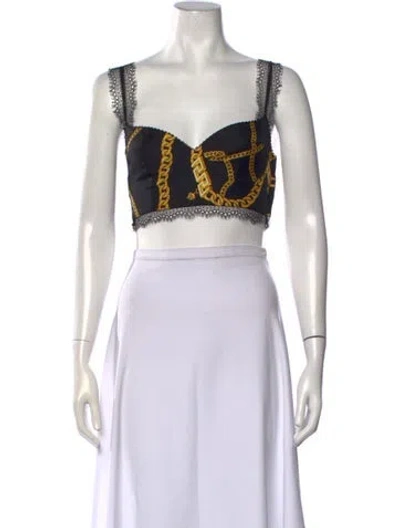 Pre-owned Versace Silk Graphic Print Crop Top In Yellow