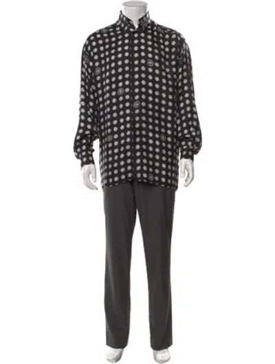 Pre-owned Versace Silk Graphic Print Dress Shirt In Black