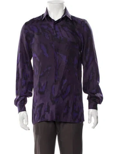 Pre-owned Versace Silk Graphic Print Dress Shirt In Purple