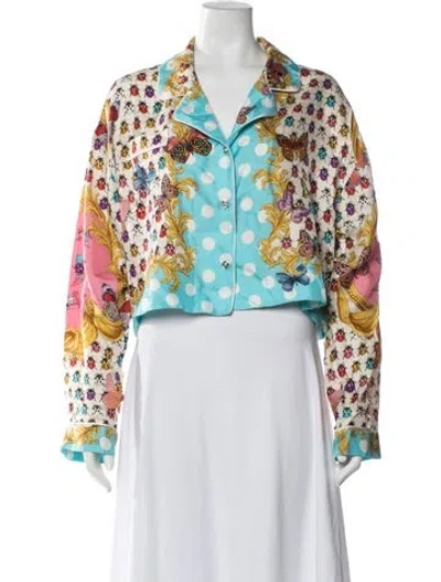 Pre-owned Versace Silk Graphic Print Pajamas In White