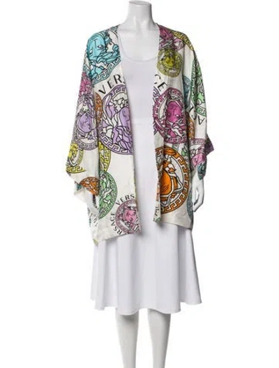 Pre-owned Versace Silk Graphic Print Robe W/ Tags In White