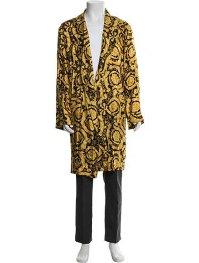 Pre-owned Versace Silk Graphic Print Robe In Yellow