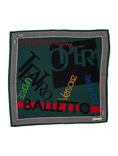 Pre-owned Versace Silk Graphic Print Scarf In Green