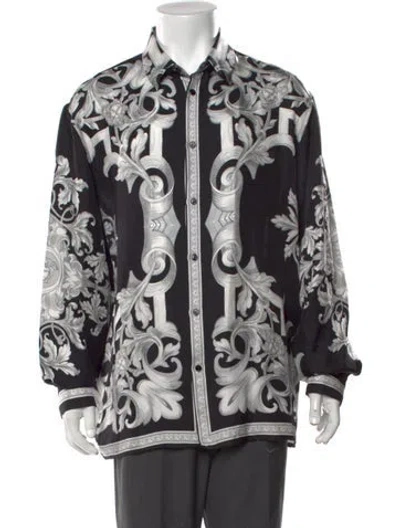 Pre-owned Versace Silk Graphic Print Shirt In Black