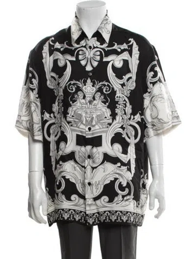 Pre-owned Versace Silk Graphic Print Shirt In Black