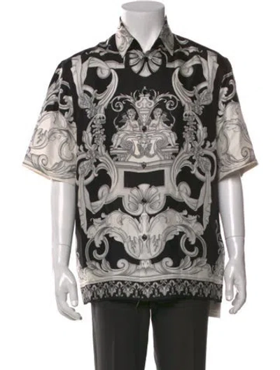 Pre-owned Versace Silk Graphic Print Shirt In Black