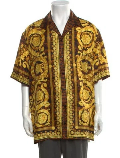 Pre-owned Versace Silk Graphic Print Shirt In Black/yellow