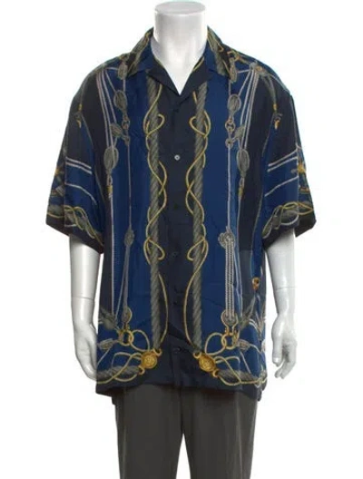 Pre-owned Versace Silk Graphic Print Shirt In Blue