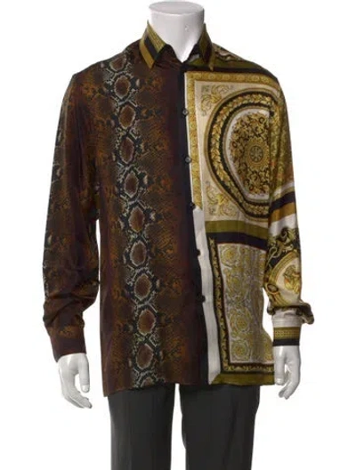 Pre-owned Versace Silk Graphic Print Shirt In Gold