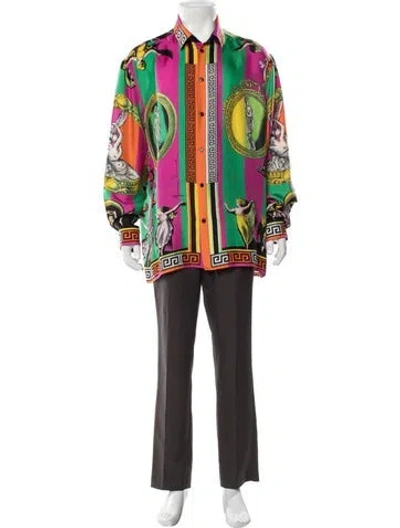 Pre-owned Versace Silk Graphic Print Shirt In Green