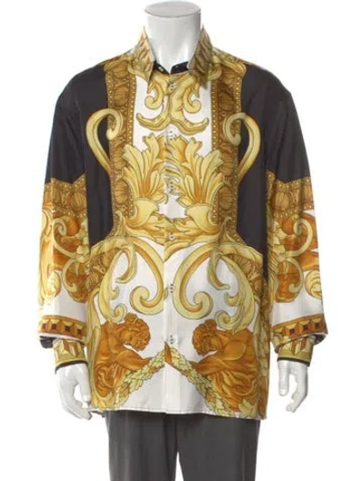 Pre-owned Versace Silk Graphic Print Shirt W/ Tags In Gold