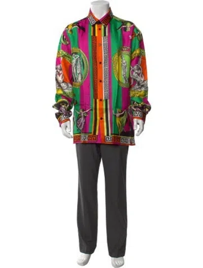 Pre-owned Versace Silk Graphic Print Shirt W/ Tags In Green
