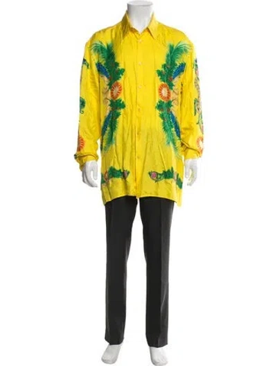 Pre-owned Versace Silk Graphic Print Shirt In Yellow
