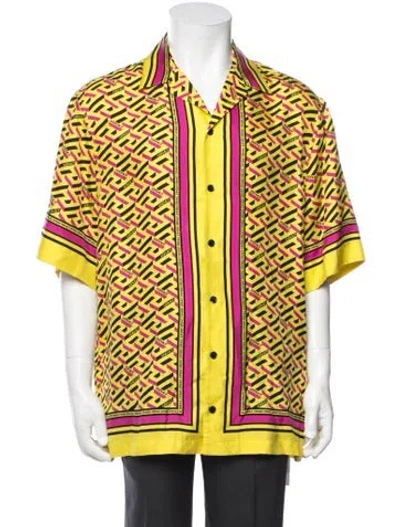 Pre-owned Versace Silk Graphic Print Shirt In Yellow