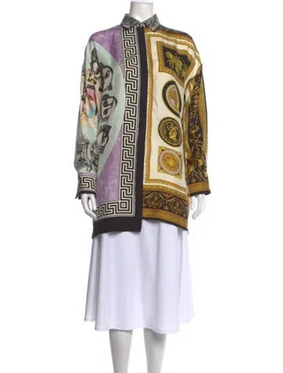 Pre-owned Versace Silk Graphic Print Top In Black