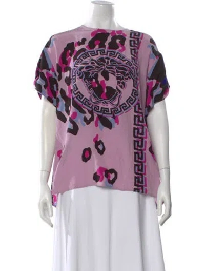 Pre-owned Versace Silk Graphic Print Top In Purple