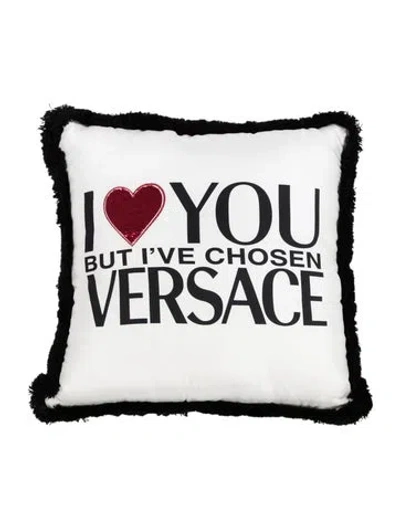 Pre-owned Versace Silk I ♡ You But Throw Pillow W/ Tags In White