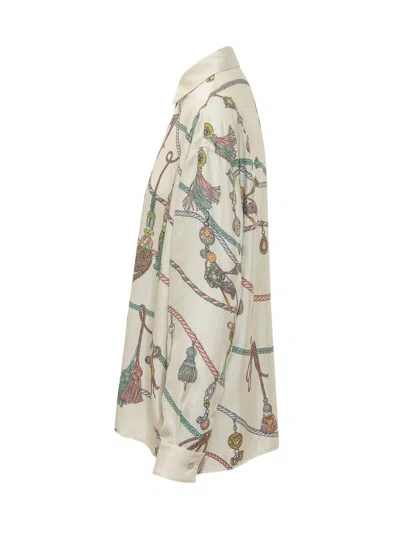 Versace Silk Informal Dress Shirt In Ivory-petrol-peach