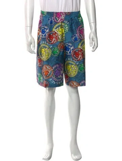 Pre-owned Versace Silk Jogger Shorts In Blue