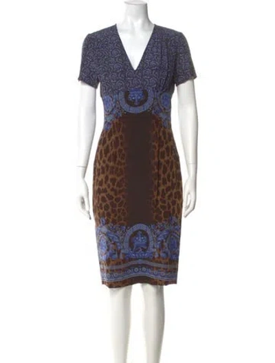 Pre-owned Versace Silk Knee-length Dress In Blue