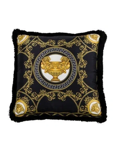 Pre-owned Versace Silk La Coupe Des Dieux Throw Pillow In Black