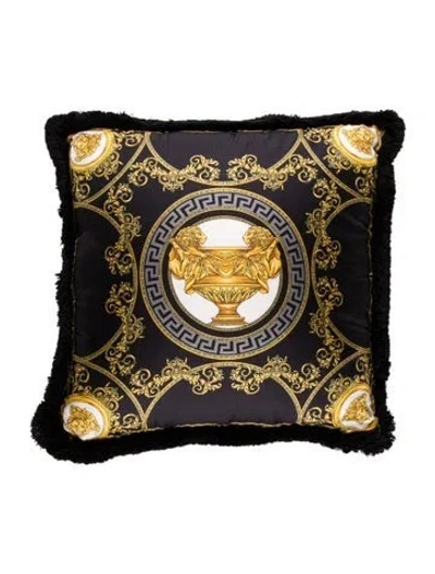 Pre-owned Versace Silk La Coupe Des Dieux Throw Pillow In Black