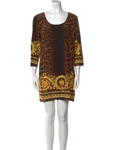 Pre-owned Versace Silk Long Dress In Brown