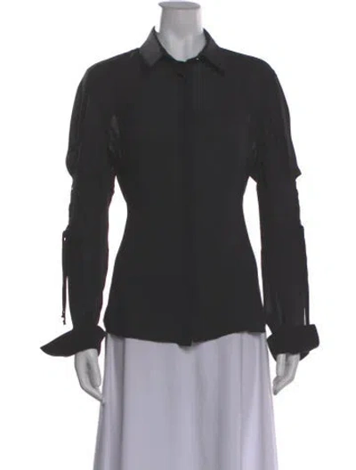Pre-owned Versace Silk Long Sleeve Blouse In Gray