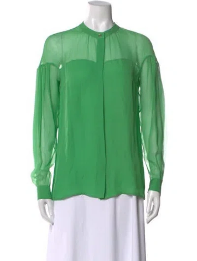 Pre-owned Versace Silk Long Sleeve Blouse In Green