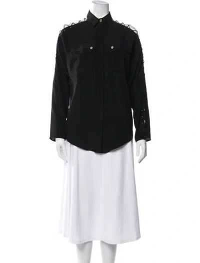 Pre-owned Versace Silk Long Sleeve Button-up Top In Black