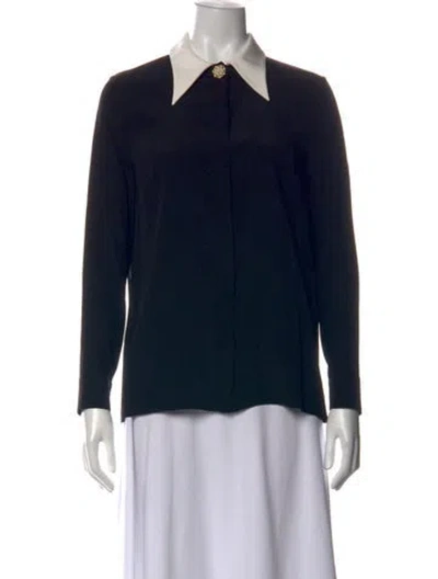Pre-owned Versace Silk Long Sleeve Top In Black