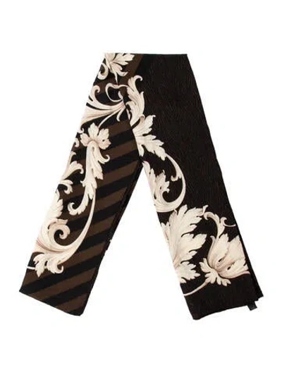 Pre-owned Versace Silk Medusa Insignia Scarf In Brown