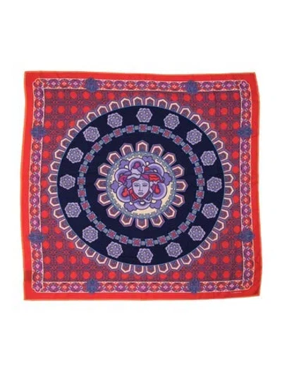 Pre-owned Versace Silk Medusa Insignia Scarf In Red